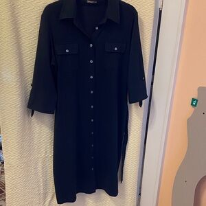 J. McLaughlin Black Button-Front Midi  Dress